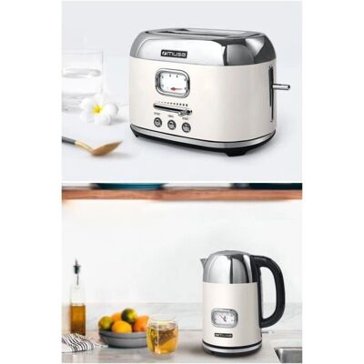 UNKNOWN - Bouilloire rétro + Grille-pain - Blanc inox - 1.7 L - Kettle and Toaster Set - Publicité UNKNOWN - Bouilloire rétro + Grille-pain - Blanc inox - 1.7 L - Kettle and Toaster Set - Publicité