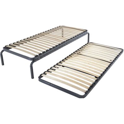 Camif Cadre de lit métallique pliante - Gain de place, 20 lattes en bois - Publicité Camif Cadre de lit métallique pliante - Gain de place, 20 lattes en bois - Publicité