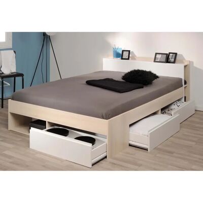 Vente-unique - Stauraumbett mit Platz - Modular 140x190/200cm - Natur & Weiß - Stauraumbett Vente-unique - Stauraumbett mit Platz - Modular 140x190/200cm - Natur & Weiß - Stauraumbett