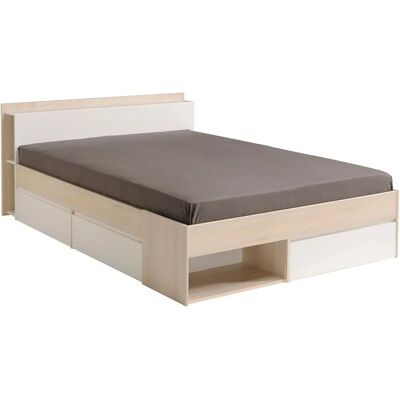 Vente-unique - Stauraumbett mit Platz - Modular 140x190/200cm - Natur & Weiß - Stauraumbett Vente-unique - Stauraumbett mit Platz - Modular 140x190/200cm - Natur & Weiß - Stauraumbett