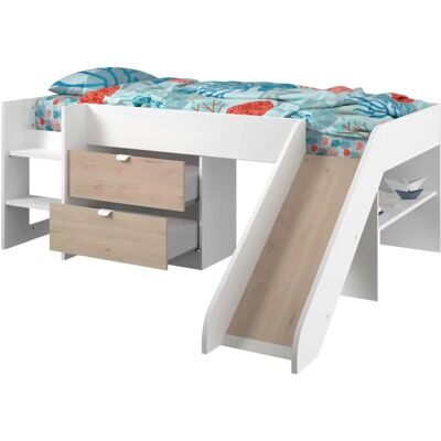 Parisot Barnsäng med rutschkana - Vit och ek - 90x200 cm Parisot Barnsäng med rutschkana - Vit och ek - 90x200 cm
