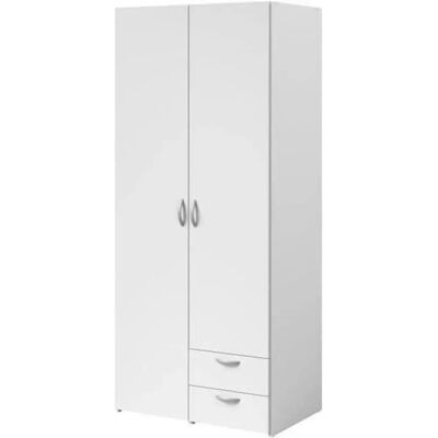 PARISOT Varia Armoire blanche avec 2 portes et 2 tiroirs - 81cm L x 185cm H - Publicité PARISOT Varia Armoire blanche avec 2 portes et 2 tiroirs - 81cm L x 185cm H - Publicité
