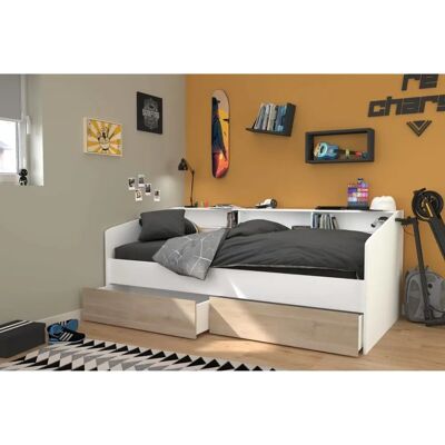 Vente-unique Paulette Bed with Storage - Light Natural & White - 90x200cm Vente-unique Paulette Bed with Storage - Light Natural & White - 90x200cm