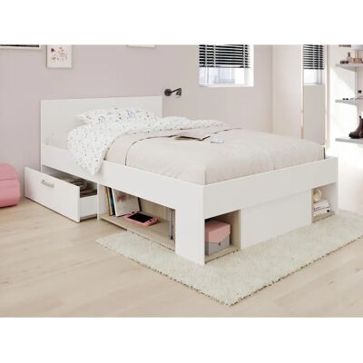 Lit Kinselia Vente-unique avec Rangement - Blanc 120x190 - Publicité Lit Kinselia Vente-unique avec Rangement - Blanc 120x190 - Publicité