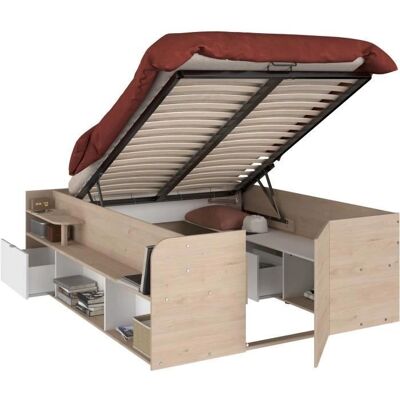 PARISOT ODYSSEE Oppbevaringsseng med løftefunksjon – 140x190/200 cm – Hvit & Eik PARISOT ODYSSEE Oppbevaringsseng med løftefunksjon – 140x190/200 cm – Hvit & Eik