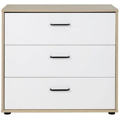 Calicosy Erwan Commode 3 Tiroirs Blanc et Chêne - Publicité Calicosy Erwan Commode 3 Tiroirs Blanc et Chêne - Publicité