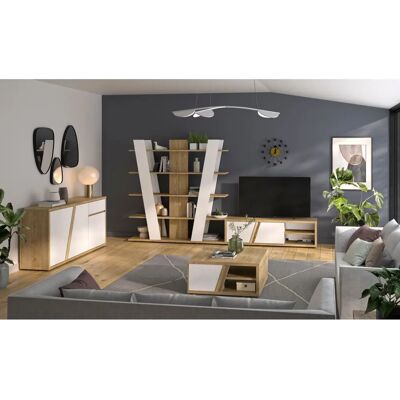 GAMI EPURA Moderner quadratischer Couchtisch mit Schublade - Weiß / Eiche Nachbildung GAMI EPURA Moderner quadratischer Couchtisch mit Schublade - Weiß / Eiche Nachbildung