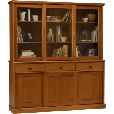 Armoire Pin Miel Authentique - 6 Portes coulissantes en verre, 3 tiroirs - Publicité Armoire Pin Miel Authentique - 6 Portes coulissantes en verre, 3 tiroirs - Publicité
