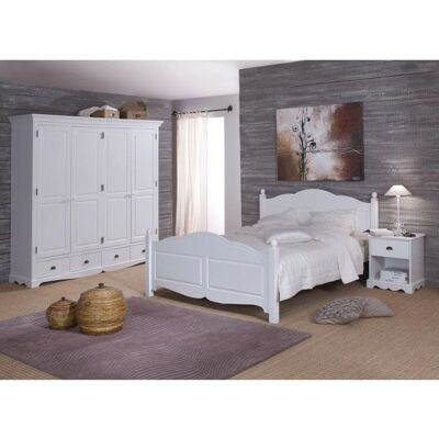 Ensemble chambre blanche - 140x190cm, armoire, chevet - Publicité Ensemble chambre blanche - 140x190cm, armoire, chevet - Publicité
