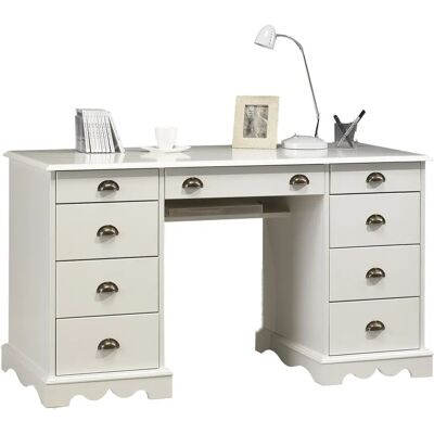 Bureau Blanc Style Anglais avec 9 Tiroirs - Bureau - Publicité Bureau Blanc Style Anglais avec 9 Tiroirs - Bureau - Publicité