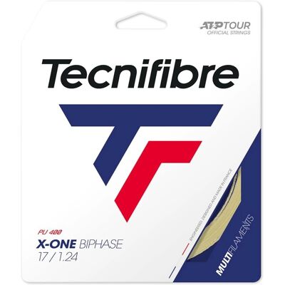 Cordage de tennis Tecnifibre X-One Biphase - Couleur naturelle, 1.18-1.34mm - Publicité Cordage de tennis Tecnifibre X-One Biphase - Couleur naturelle, 1.18-1.34mm - Publicité