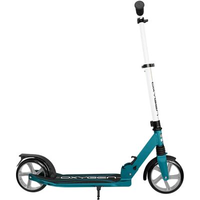 Trottinette Pliable Oxygen de STAMP - Noir/ Bleu Vert - Aluminium - Roues 200mm - Publicité Trottinette Pliable Oxygen de STAMP - Noir/ Bleu Vert - Aluminium - Roues 200mm - Publicité