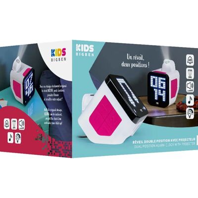 Bigben Retro Würfel Wecker - Weiß/Pink - Projektor, Doppelalarm, Große Ziffern Bigben Retro Würfel Wecker - Weiß/Pink - Projektor, Doppelalarm, Große Ziffern