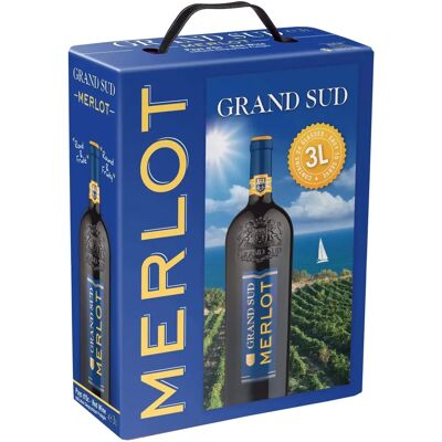 Les Grands Chais Grand Sud Merlot - Vin Rouge - 3L Bag in Box - Publicité Les Grands Chais Grand Sud Merlot - Vin Rouge - 3L Bag in Box - Publicité
