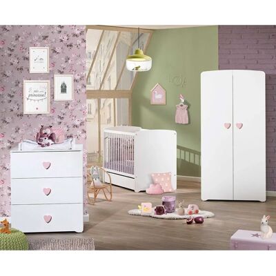 Ensemble chambre bébé blanc avec boutons cœur - Publicité Ensemble chambre bébé blanc avec boutons cœur - Publicité