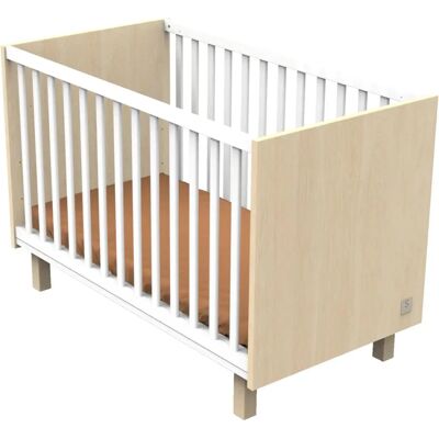Lit bébé Sauthon 120x60 - Velours chêne & Blanc, Réglable, France Lit bébé Sauthon 120x60 - Velours chêne & Blanc, Réglable, France