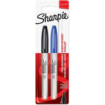 Marqueurs Permanents Sharpie Pointe Fine - Noir & Bleu - Pack de 2 - Publicité Marqueurs Permanents Sharpie Pointe Fine - Noir & Bleu - Pack de 2 - Publicité