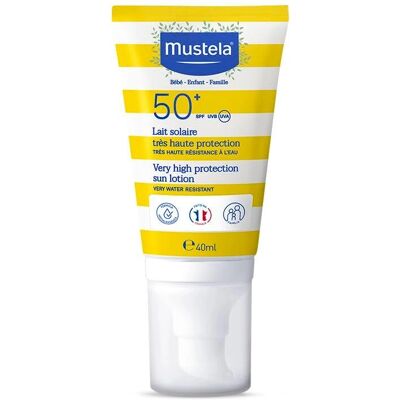 Lait solaire bio SPF 50+ Mustela pour bébés - Crème solaire - Publicité Lait solaire bio SPF 50+ Mustela pour bébés - Crème solaire - Publicité