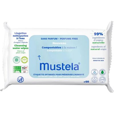 Mustela Baby-Parent Unscented Compostable Cleansing Wipes - 60 pcs Mustela Baby-Parent Unscented Compostable Cleansing Wipes - 60 pcs