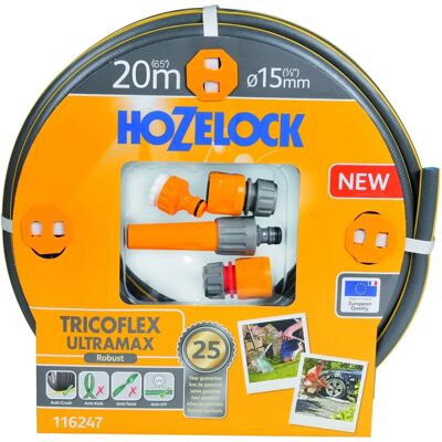 Hozelock - Tubo da giardino anti-torsione 3D Strisce Grigio Giallo - 15mm 20m Hozelock - Tubo da giardino anti-torsione 3D Strisce Grigio Giallo - 15mm 20m