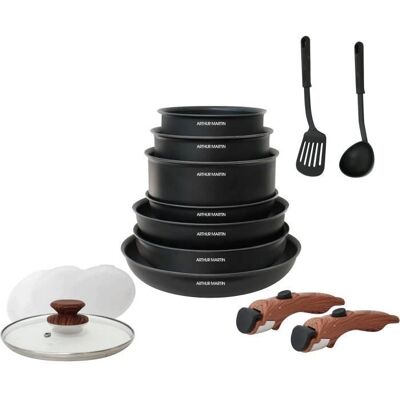 Ensemble de cuisine Arthur Martin AM1502 15 pièces - Manches en bois - Toutes les sources Ensemble de cuisine Arthur Martin AM1502 15 pièces - Manches en bois - Toutes les sources