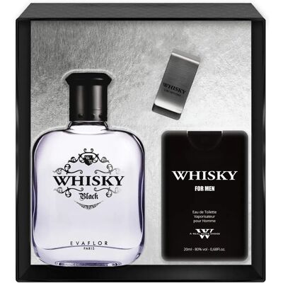 Coffret Eau de Toilette Whiskey Black Evaflor - Trio de Parfums avec Pince à Billets - Publicité Coffret Eau de Toilette Whiskey Black Evaflor - Trio de Parfums avec Pince à Billets - Publicité
