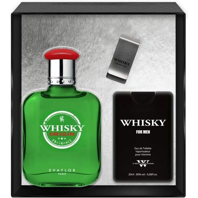 Coffret Parfum Evaflor Whiskey Origin - 100ml & 20ml + Pince à Billets - Publicité Coffret Parfum Evaflor Whiskey Origin - 100ml & 20ml + Pince à Billets - Publicité
