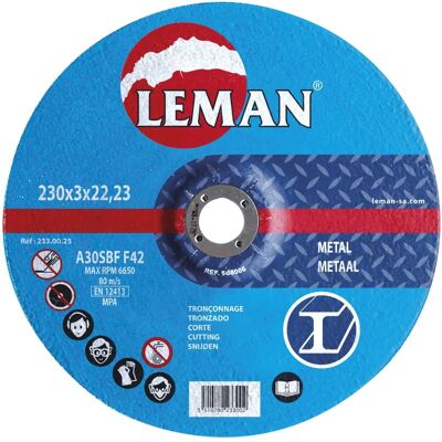 Leman Modèle 233.00.25 - Disques de coupe métal 230mm 3mm - Publicité Leman Modèle 233.00.25 - Disques de coupe métal 230mm 3mm - Publicité