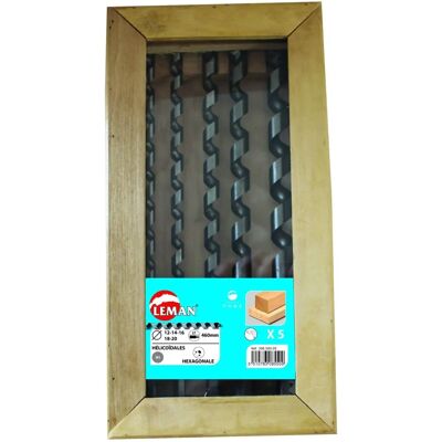 Juego de brocas LEMAN - 5 diámetros, 460mm largo, para madera Juego de brocas LEMAN - 5 diámetros, 460mm largo, para madera
