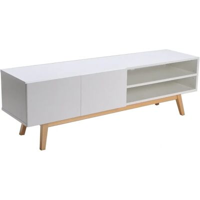 Meuble TV ALBA Blanc et Naturel - 2 Portes, 2 Niches - 160cm - Publicité Meuble TV ALBA Blanc et Naturel - 2 Portes, 2 Niches - 160cm - Publicité