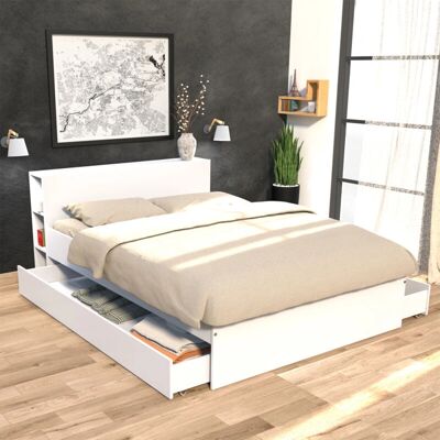 Cama Eugene de Le Quai Des Affaires - Blanco, 160x200 cm, Almacenamiento Cama Eugene de Le Quai Des Affaires - Blanco, 160x200 cm, Almacenamiento