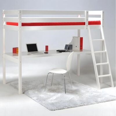 Lit Mezzanine Aspen avec Bureau - 90x190, Blanc - Publicité Lit Mezzanine Aspen avec Bureau - 90x190, Blanc - Publicité