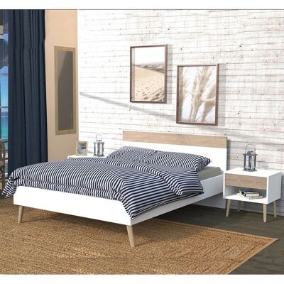 Weber Lit - CAMPER - 140x190 cm - Blanc et chêne blanchi - Bed - Publicité Weber Lit - CAMPER - 140x190 cm - Blanc et chêne blanchi - Bed - Publicité