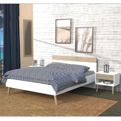 Weber CAMPER 160x200 cm - Blanco y roble blanqueado - Tablero de partículas - bed Weber CAMPER 160x200 cm - Blanco y roble blanqueado - Tablero de partículas - bed