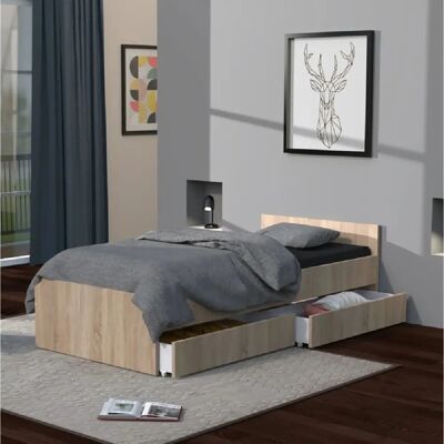 KAPPA - KAPPA 90x190 - Chêne blanchi - 2 tiroirs - Bed - Publicité KAPPA - KAPPA 90x190 - Chêne blanchi - 2 tiroirs - Bed - Publicité