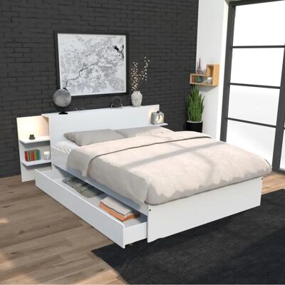 Marca Modelo - Cama con Estantería y Cajón - Cama Marca Modelo - Cama con Estantería y Cajón - Cama