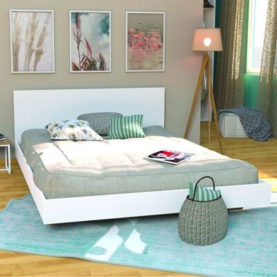 Lit Blanc Weber - Loft 140x190 - Design Moderne - Publicité Lit Blanc Weber - Loft 140x190 - Design Moderne - Publicité