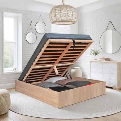 Weber Lit de rangement - Chêne blanchi - 140x190 - Storage Bed - Publicité Weber Lit de rangement - Chêne blanchi - 140x190 - Storage Bed - Publicité