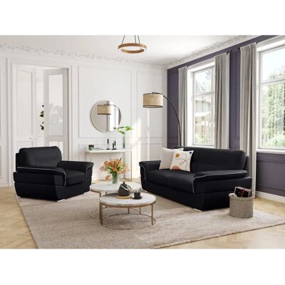 Vente-unique Thibault Ledersofa 3-Sitzer - Schwarz Vente-unique Thibault Ledersofa 3-Sitzer - Schwarz