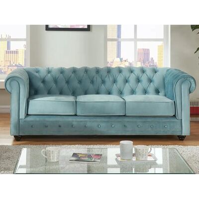 Vente-unique - Canapé Chesterfield en Velours 3 Places - Bleu Ciel Vente-unique - Canapé Chesterfield en Velours 3 Places - Bleu Ciel
