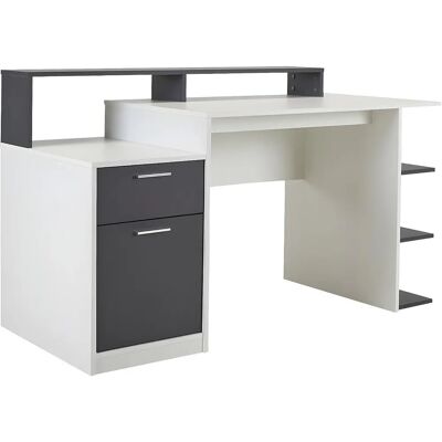 Bureau avec Rangement Zacharie VENTE-UNIQUE Blanc et Gris - Publicité Bureau avec Rangement Zacharie VENTE-UNIQUE Blanc et Gris - Publicité