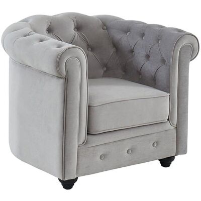 Venta-Unique Chesterfield Sessel - Samt - Hellgrau Venta-Unique Chesterfield Sessel - Samt - Hellgrau