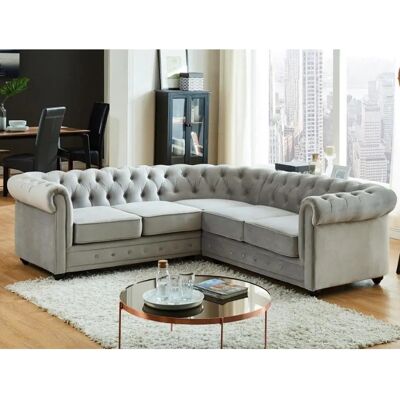 Canapé Chesterfield en velours en forme de L - 5 places - Publicité Canapé Chesterfield en velours en forme de L - 5 places - Publicité