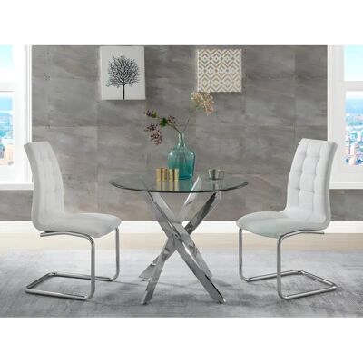 Unique Cosima 4-Person Glas Esstisch - Transparent & Silber Unique Cosima 4-Person Glas Esstisch - Transparent & Silber