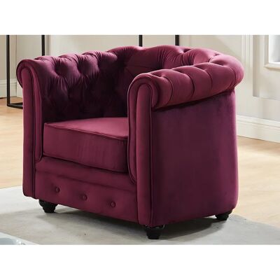 Fauteuil Chesterfield Velours Bordeaux - Style Classique - Publicité Fauteuil Chesterfield Velours Bordeaux - Style Classique - Publicité
