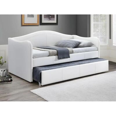 Cama nido blanca Mathilde de Vente-unique con cama extraíble y banco Cama nido blanca Mathilde de Vente-unique con cama extraíble y banco