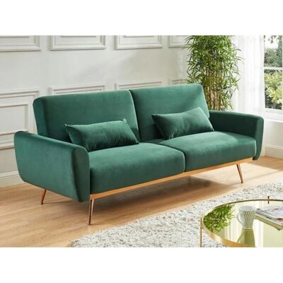 Vente-unique Divano Letto in Velluto - 3 Posti - Verde Pino - Clic-clac Vente-unique Divano Letto in Velluto - 3 Posti - Verde Pino - Clic-clac