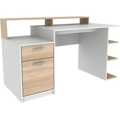 Bureau Zacharie de Vente-unique - Blanc, Naturel Clair, Rangement - Bureau - Publicité Bureau Zacharie de Vente-unique - Blanc, Naturel Clair, Rangement - Bureau - Publicité