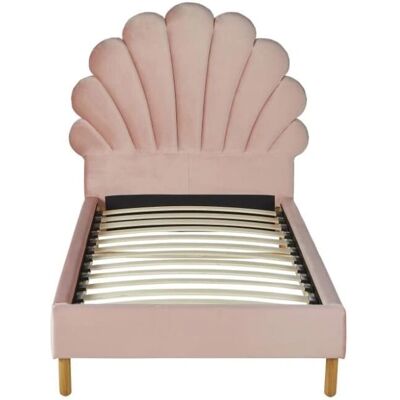 Vente-unique Roze Fluwelen Bed - Schelphout - 90x190cm Vente-unique Roze Fluwelen Bed - Schelphout - 90x190cm