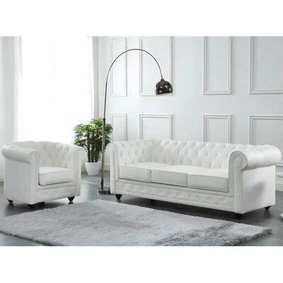 Canapé Chesterfield en Cuir de Buffle - 3 Places - Blanc - Publicité Canapé Chesterfield en Cuir de Buffle - 3 Places - Blanc - Publicité